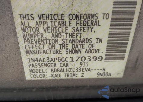 2016 Nissan Altima 2.5 Sr z USA, uszkodzony, nr VIN 1N4AL3AP6GC170399